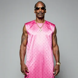 snoop dogg wearing a pink pokerdot dress