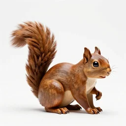 carved wooden squirrel, photorealistic wildlife photography, full body, isolated on a pure white background, centered, entire subject in frame, sharp focus, soft studio lighting