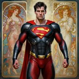 portrait of crossfit fitness sprinter superman!, futuristic detailed ornate cyberpunk costume!, red and black costume!!!, pale skin!, no logo!!!, painted art by tsuyoshi nagano, greg rutkowski, artgerm, alphonse mucha, spike painting