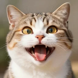 Cartoon Cat with a very big smile, realistic