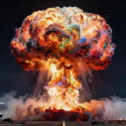 nuclear explosion of many different colors, rainbow explosion, 4k detailed