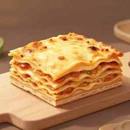 lasagna cross - section, made out of wood, delicious