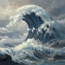 beautiful digital fantasy illustration of a a giant wave in the sky, a detailed matte painting by Dan Luvisi, apocalypse art!, apocalypse landscape!!, cgsociety, fantasy art, highly detailed, soft lighting, rendered in octane, masterpiece, very very very aesthetic