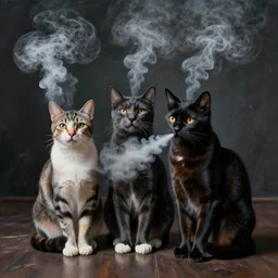 vaporwave cats exhaling smoke by james ensor