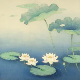 a beautiful painting of a water lily pond, japanese watercolor,
