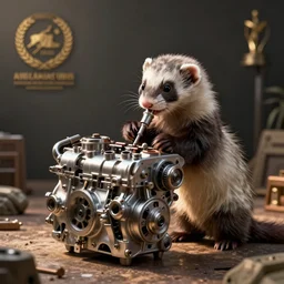 a ferret rebuilding an engine