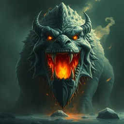 the beast smiled widely, fire burning deep within it's mouth