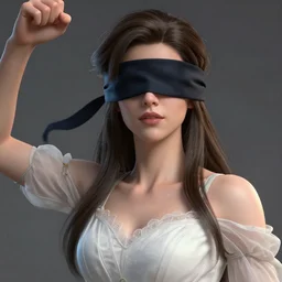 a ( lady personified as blind justice ), beauty portrait, fantasy blindfold, white dress, digital art by krenz cushart, laurie greasly, wlop, artgerm, intricate, highly detailed, sharp focus, smooth, epic composition, joyful, unreal engine