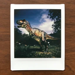 A polaroid photo of a dinosaur
