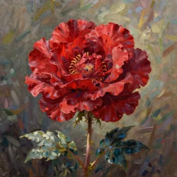 chibi oil painting of a red flower by jeremiah ketner