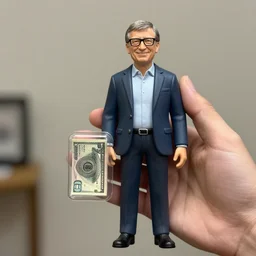 a photo of a hand holding a bill gates action figure, hyper realistic, highly detailed, sharp focus, depth of field