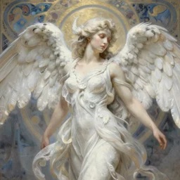 sexy ethereal white seraphim portrait art nouveau fantasy renascence elegant. highly detailed painting by gaston bussiere, craig mullins