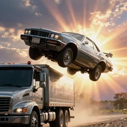 movie still of the knight rider jumping over a truck