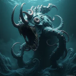 sea beast of the depths by artstation, deviantart, artslant, etsy, pixiv, artfol, artbox, cgsociety, gfxartist, 3 dvf, artful, pixels, zatista, artpal, guangjian, frank stella, beeple, giger, kuskov, zawadzki, abstract, surrealism, hyperrealism, 4