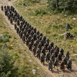 overhead view of an army of viking warriors