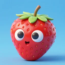poorly rendered 3 d anthromorphic strawberry with face