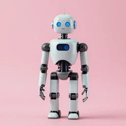 a comunity manager robot. subject in shot pop surrealism muted colors. pink background. by jean - baptiste monge, wide shot, depth of field