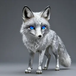Portrait photography of an Silver fox sculpture with glowing blue eyes
