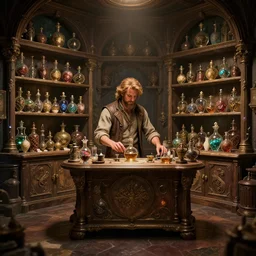 inside a magical item shop, fantasy potion vendor interior, ufotable studio art style, gothic interior, 8K, octane render, unreal engine, dramatic lighting, cinematic, establishing shot, extremely high detail, foto realistic, cinematic lighting, post processed, concept art, high details, cinematic, 8k resolution, beautiful detailed, photorealistic, digital painting, artstation, concept art, smooth, sharp focus, artstation trending, octane render, unreal engine