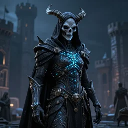 romantic grim reaper, hyper detailed, bioluminescent, background fortress, digital art, trending in artstation, cinematic lighting, studio quality, smooth render, unreal engine 5 rendered, octane rendered, art style by ian sprigger and cushart and archan nair, jack kirby and simon bisley, physically based rendering