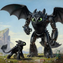 landscape, realistic portrait beautiful painting from scene in terminator robot merged in how to train your dragon fighting movie scene, hyperdetailed retrofuturism created by thomas kinkade and gustave courbet, fine draw, high detailed, fine lighting, smooth draw, no anomaly.