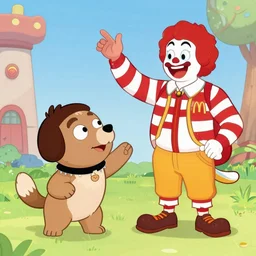 Courage the cowardly dog fighting Ronald McDonald while Carl wheezer is in awe of Jimmy's Mom