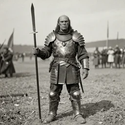 vintage photograph of an orc in armor