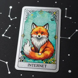 fire fox, tarot card of the internet, silver and green and teal and orange tones, black paper, patterns of constellation, elegant, confindent, ornate, elaborate, intricate details, beautiful, eloquent, comfort, knowledge, fantasy, trending on art station.