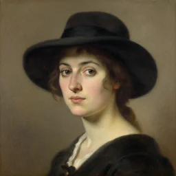 portrait of a woman in a hat, by howard david johnson
