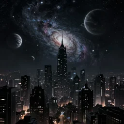 a dark cosmic city, gloomy, dark, stars, galaxies, planets, nebulas, epic cosmic atmosphere, cosmos, epic art, digital art, trending on artstation, deviantart, ultra realistic, high detail, high definiton, high quality, hyper realistic, 4 k uhd,