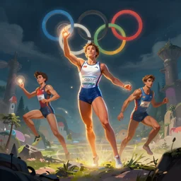 magic powers of an olympic athlete, fantasy art, environment design, concept artist cinematic lighting, artstation, art by gmunk, alyn spiller and ricardo ow and gaston bussiere