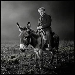 a movie still by tarkovsky of big gus on a donkey in a swamp mossy, by night, cinestill 8 0 0 t 3 5 mm b & w, heavy grain, high quality, noir, natural textures, photorealistic, ambient occlusion, hd, mud, fog, criterion collection