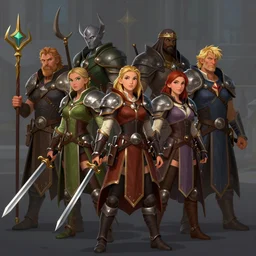 a group of heroic fantasy characters, DND party, diverse, mages and warriors, digital art, full color, artstation