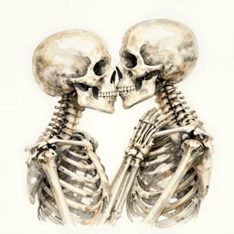 skeleton couple kissing, watercolor painting, - n 4
