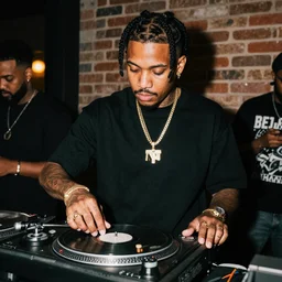 the Youtube celebrity known as Hashtag Rich at a turntable