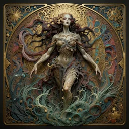 beautifully scary creature emerging from the depths by Chie Yoshii and Casey Weldon and Guillermo del toro, art nouveau , ornate, dynamic, particulate, rich colors, intricate, elegant, highly detailed, centered, artstation, smooth, sharp focus, octane render, 3d