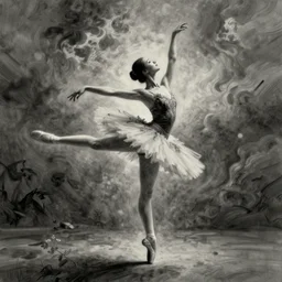 gorgeous graceful graphite gesture drawing of a ballerina dancing through time and space