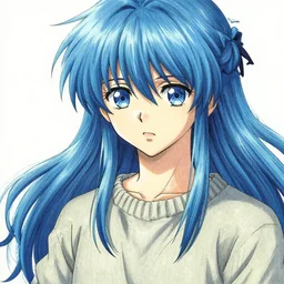 aqua from konosuba wearing a sweater, detailed anime art by makoto shinkai wlop rossdraws artgerm ilya kuvshinov, sharp focus, intricate, very detailed
