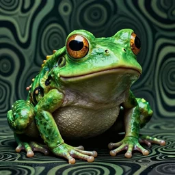 closeup of an adorable, eldritch frog abomination of unimaginable horror by h. r. giger and junji ito, speculative evolution, op art with big bold patterns