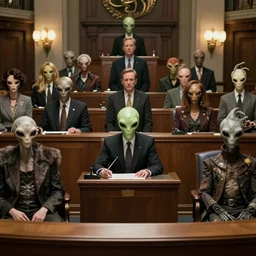 movie still, cinestill 8 0 0 t, senate of alien delegates from different species, cinematic, ultra realistic, photo quality, detailed, well lit