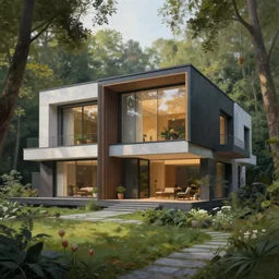 beautiful digital painting of a stylish modern villa in forest with high detail, 8 k, stunning detail, works by artgerm, greg rutkowski and alphonse mucha, unreal engine 5, 4 k uhd