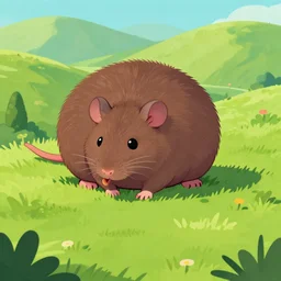 sinister giant rat dominates the cheery landscape, rolling hills, green fields, digital art, trending on artstation