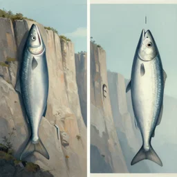 fish cliffs, art by matt jefferies and joe doolin, trending on artstation, atmospheric fish eye modernism, realism, film poster, character design, diptych