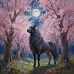 a beautiful painting of a gwythaint in a cherry blossom forest, volumetric lighting, moonlit by greg rutkowski and kalin popov, trending on artstation, masterpiece,