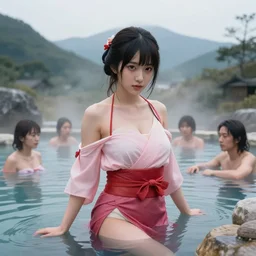 princess at a japanese mountain onsen, Concept art by Marc Simonetti, Darek Zabrocki, Jordan Grimmer, Noah Bradley, masterpiece, highly detailed and ultra realistic, trending on artstation