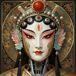symmetry!! portrait of a machine robot, machine face, decorated with chinese opera motifs, intricate, elegant, highly detailed, digital painting, artstation, concept art, smooth, sharp focus, illustration, art by artgerm and greg rutkowski and alphonse mucha, 8 k
