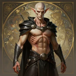 A handsome Drow, accurate anatomy, only two hands, highly detailed, digital painting, artstation, concept art, smooth, sharp focus, illustration, Unreal Engine 5, 8K, art by artgerm and greg rutkowski and Alphonse Mucha