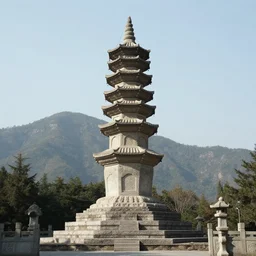 stone pagoda in front of a mountain, concept art, hd