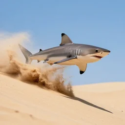 a shark leaping out of a sand dune, plume of sand, photograph from national geographic, detailed, 4 k