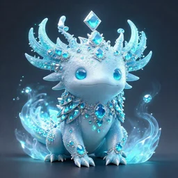 9 th dimensional axolotl prince, encrusted with jewels, frosty cyan aura